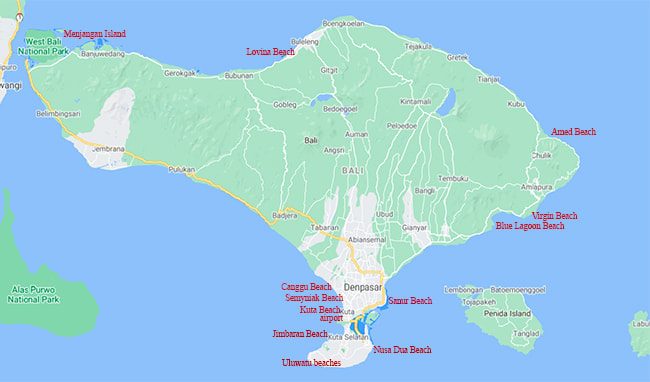 Map of Bali Beaches