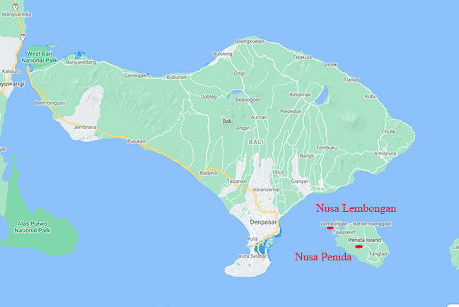 Bali Map - Nusa Penida and Nusa Lembongan Indonesia