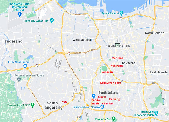 Map of Jakarta Overview of Neighborhoods where expats are livingin Jakarta